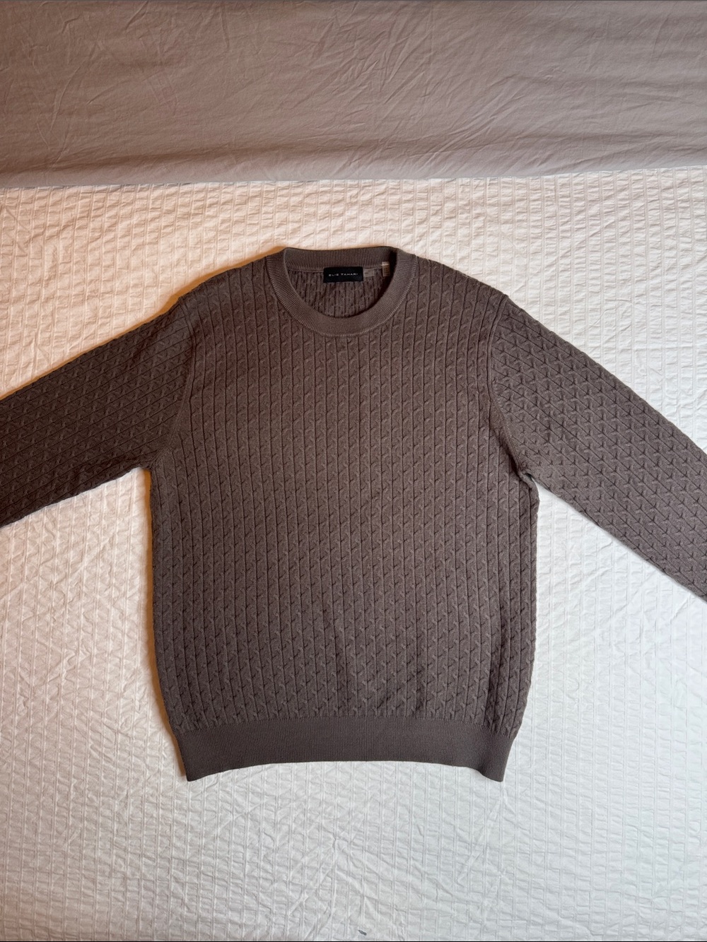 Elie Tahari Men’s Size M Soft Textured Crewneck Sweater - Brown
